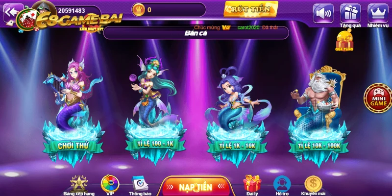 4 phòng cược có trong sảnh game bắn cá