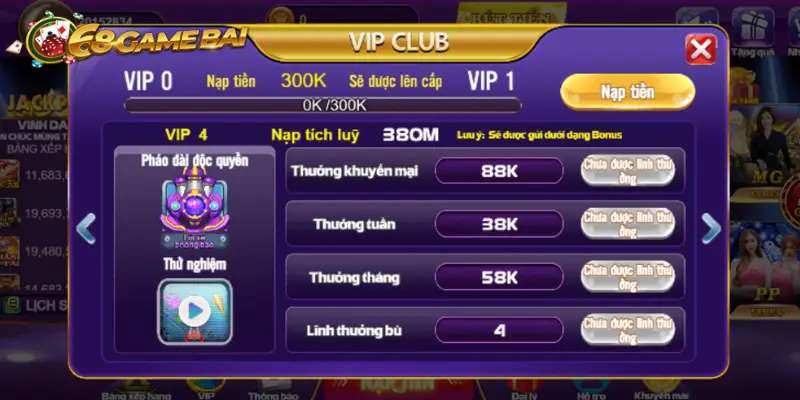 68 game bài có nhiều cấp độ VIP khác nhau